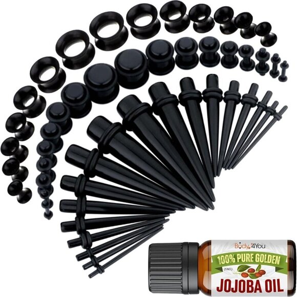 Other - Ear Stretching Kit Silicone Acrylic Plugs Tapers Tunnels with Jojoba Oil